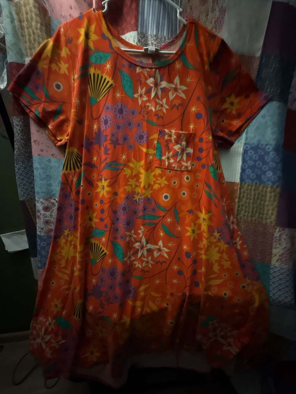 LuLaRoe Carly Orange Floral Short Sleeve Swing Dress XL with Pocket